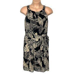 More & More Womens Palm Print Sleeveless Chiffon Dress Black Tan size 16